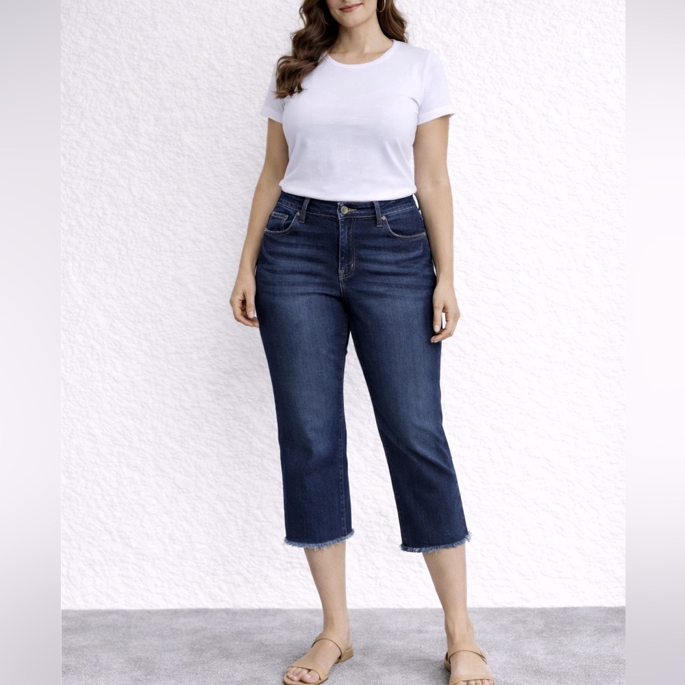 Nine West Blue Chrystie Capri Jeans with Raw Hem